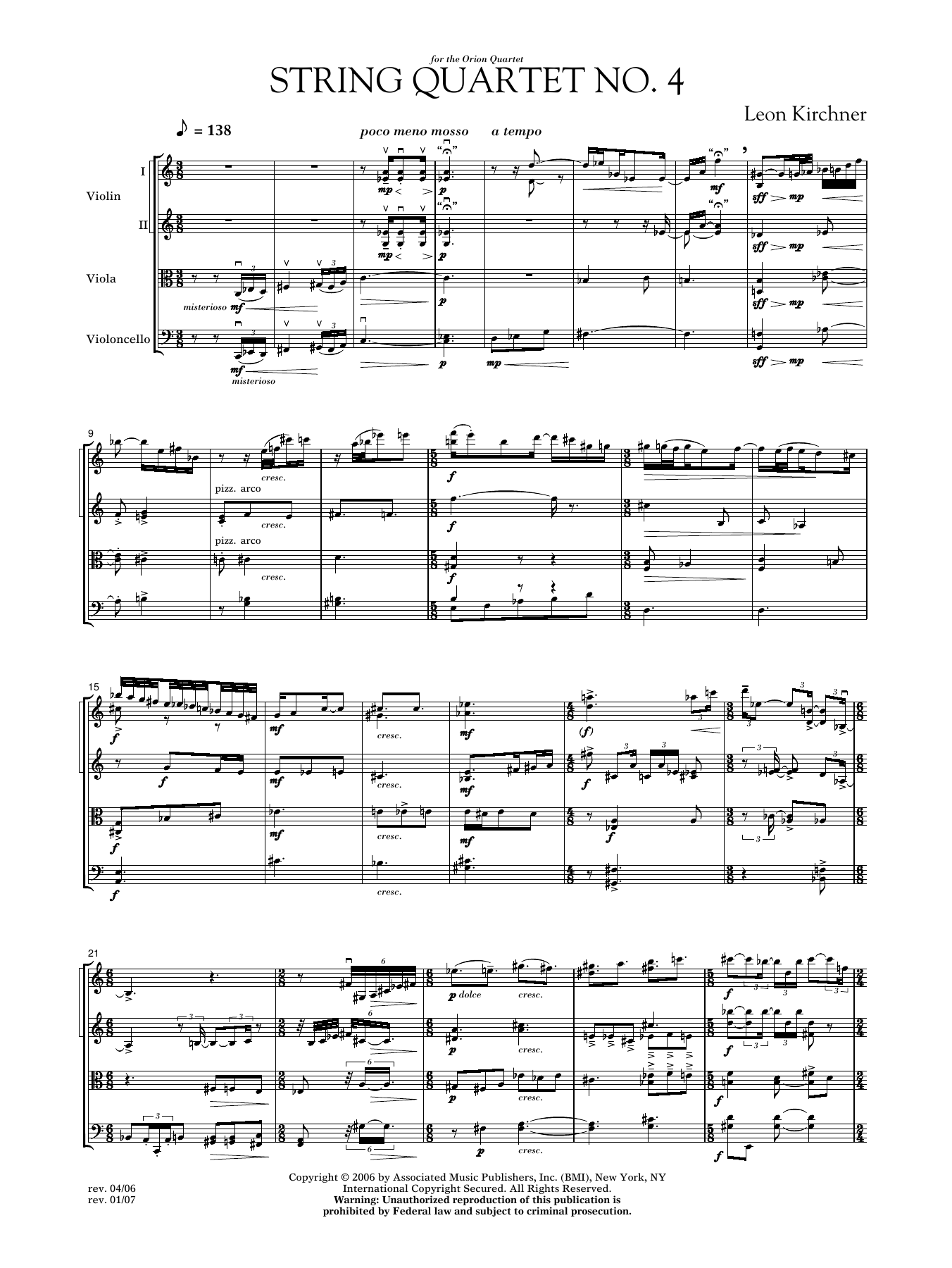 Download Leon Kirchner String Quartet No. 4 Sheet Music and learn how to play Chamber Group PDF digital score in minutes