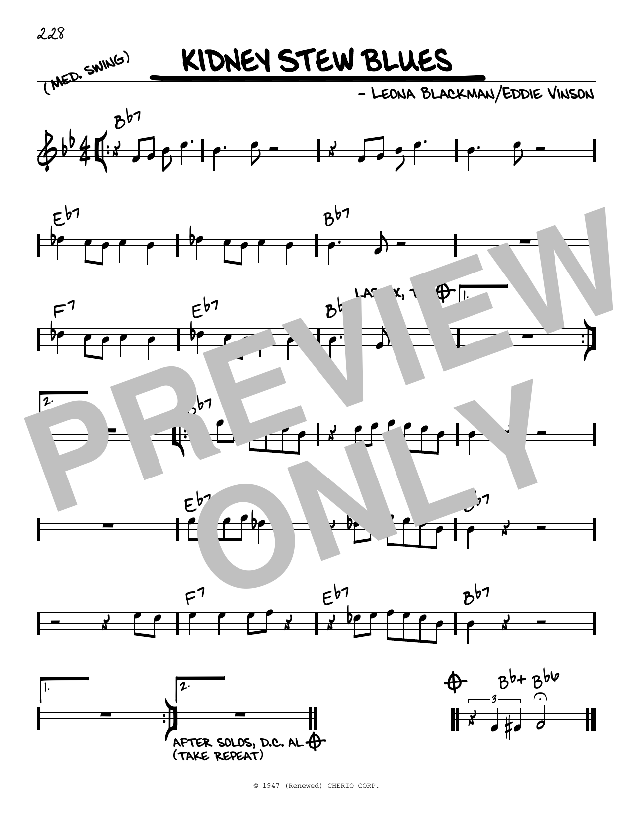 Download Leona Blackman Kidney Stew Blues Sheet Music and learn how to play Real Book – Melody & Chords PDF digital score in minutes