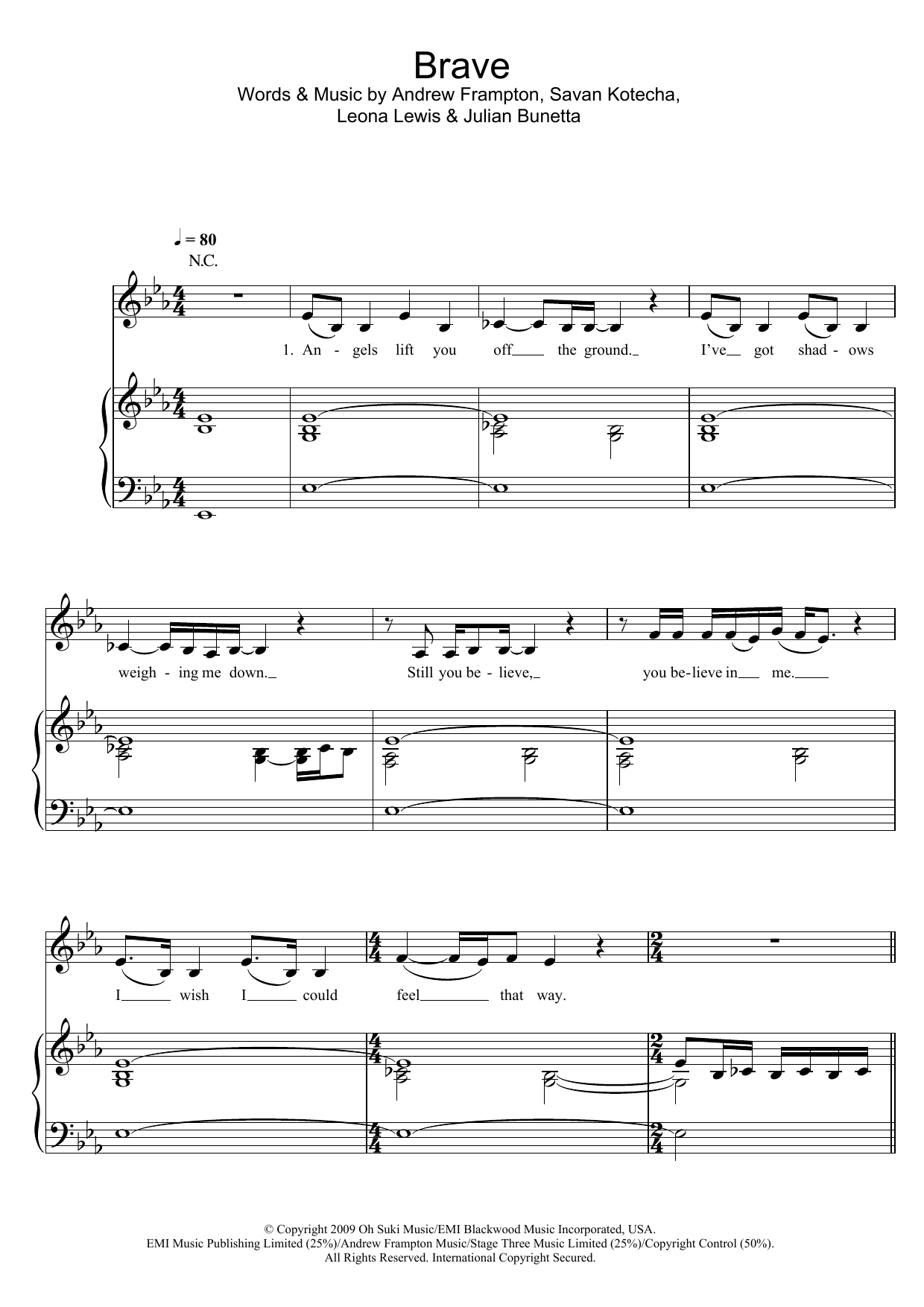 Download Leona Lewis Brave Sheet Music and learn how to play Piano, Vocal & Guitar PDF digital score in minutes
