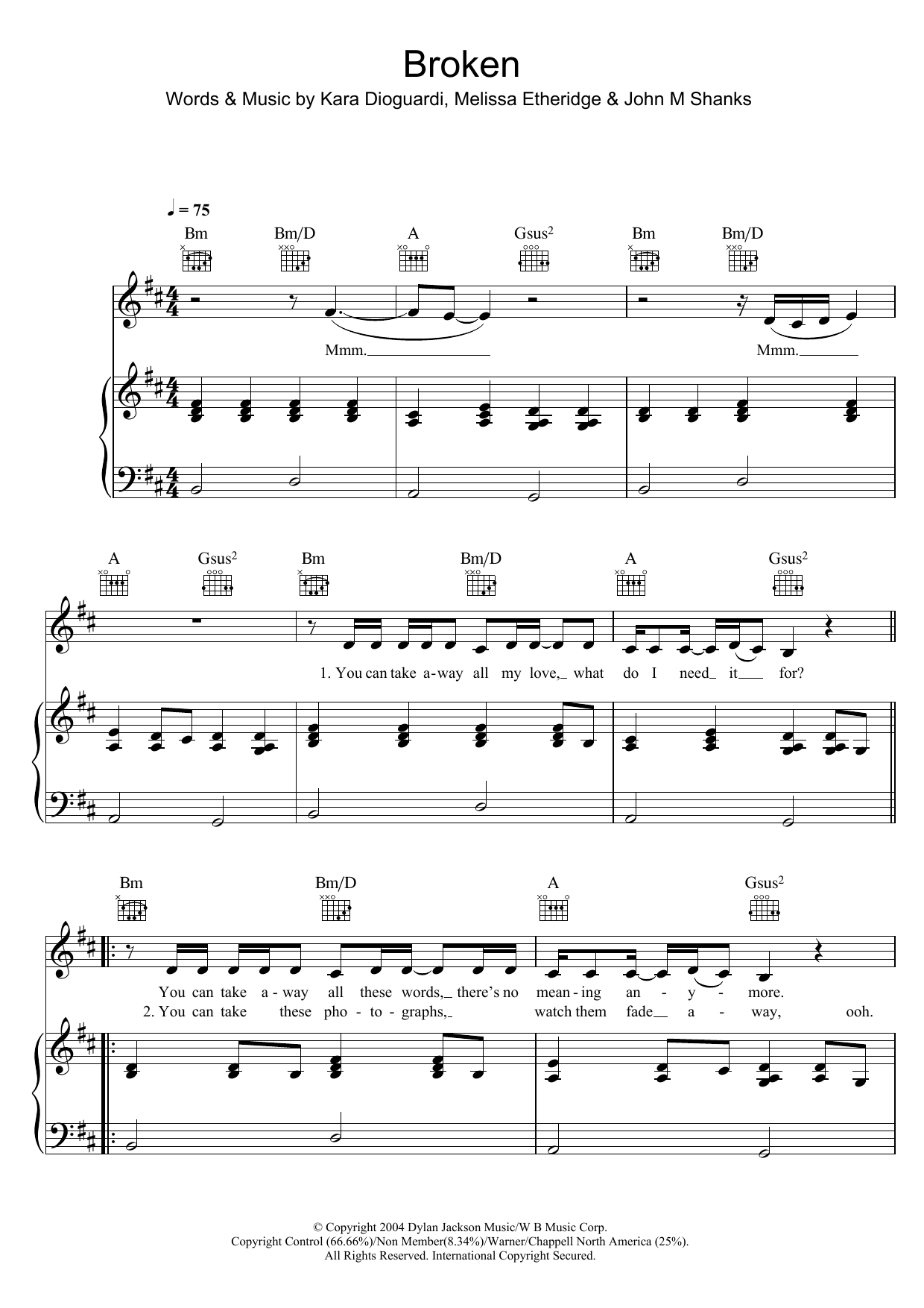 Download Leona Lewis Broken Sheet Music and learn how to play Piano, Vocal & Guitar PDF digital score in minutes