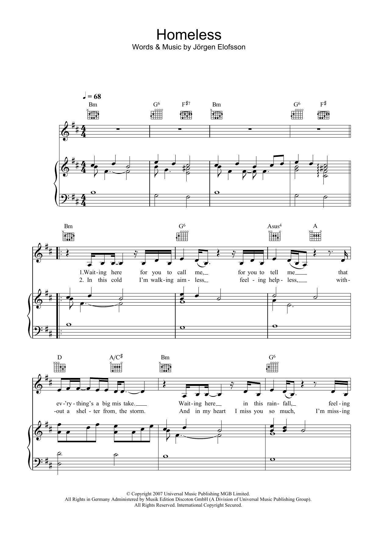 Download Leona Lewis Homeless Sheet Music and learn how to play Piano, Vocal & Guitar PDF digital score in minutes
