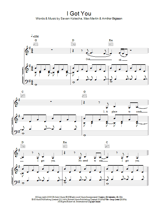 Download Leona Lewis I Got You Sheet Music and learn how to play Piano, Vocal & Guitar PDF digital score in minutes