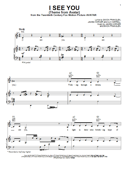 Download Leona Lewis I See You (Theme From Avatar) Sheet Music and learn how to play Piano PDF digital score in minutes