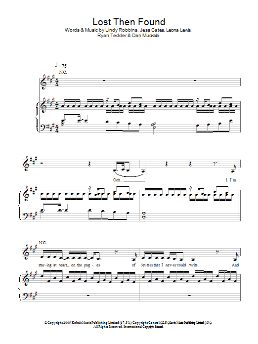 Download Leona Lewis Lost Then Found Sheet Music and learn how to play Piano, Vocal & Guitar PDF digital score in minutes