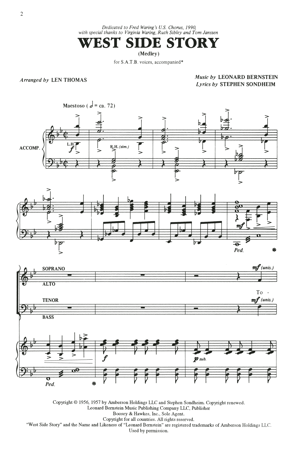 Download Leonard Bernstein & Stephen Sondheim Choral Medley from West Side Story (arr. Len Thomas) Sheet Music and learn how to play SATB Choir PDF digital score in minutes