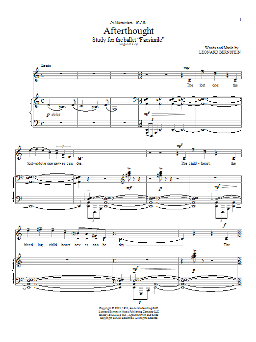 Download Leonard Bernstein Afterthought Sheet Music and learn how to play Piano & Vocal PDF digital score in minutes