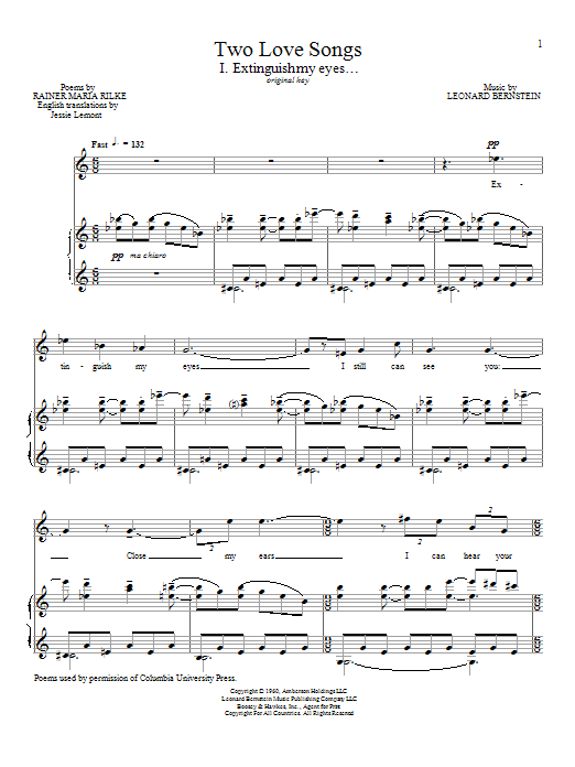 Download Leonard Bernstein Extinguish My Eyes Sheet Music and learn how to play Piano & Vocal PDF digital score in minutes