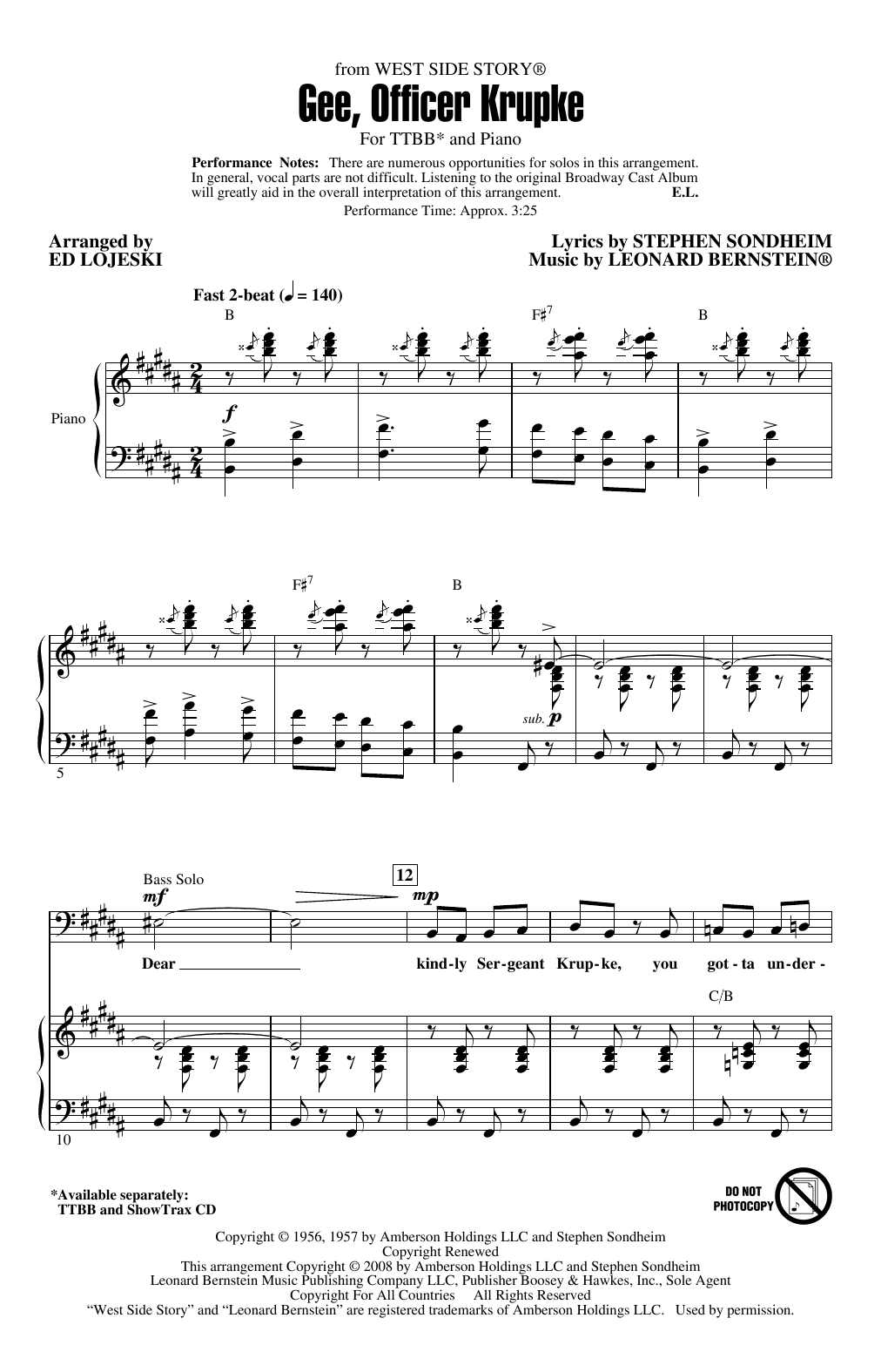 Download Leonard Bernstein Gee, Officer Krupke (from West Side Story) (arr. Ed Lojeski) Sheet Music and learn how to play TTBB Choir PDF digital score in minutes