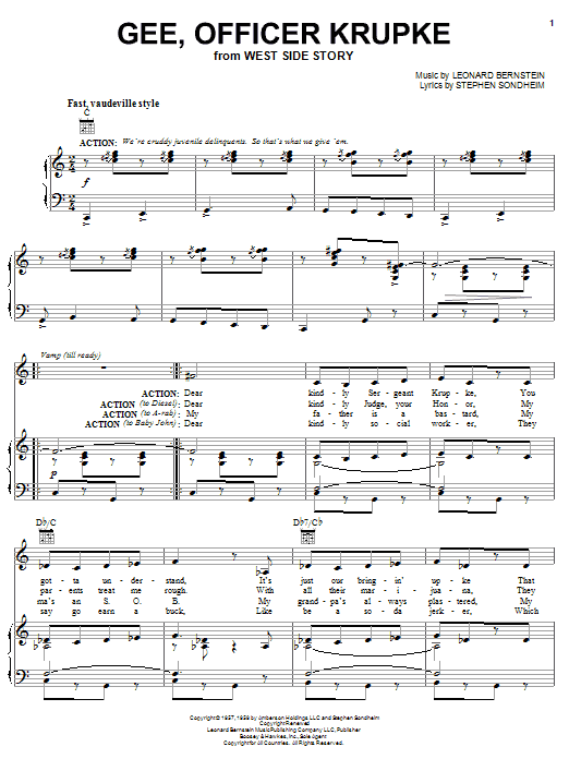 Download Leonard Bernstein Gee, Officer Krupke Sheet Music and learn how to play Piano, Vocal & Guitar (Right-Hand Melody) PDF digital score in minutes