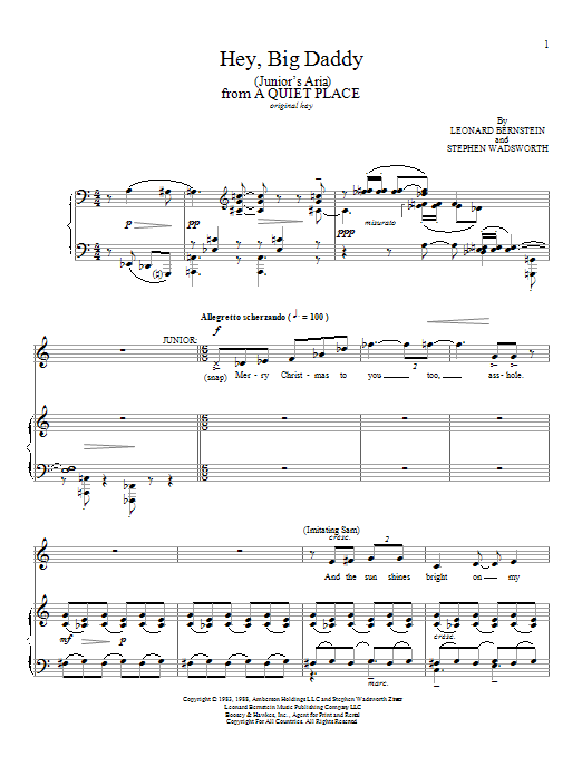 Download Leonard Bernstein Hey, Big Daddy (Junior's Aria) Sheet Music and learn how to play Piano & Vocal PDF digital score in minutes