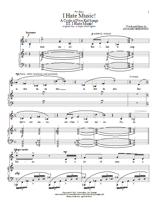 Download Leonard Bernstein I Hate Music! Sheet Music and learn how to play Piano & Vocal PDF digital score in minutes