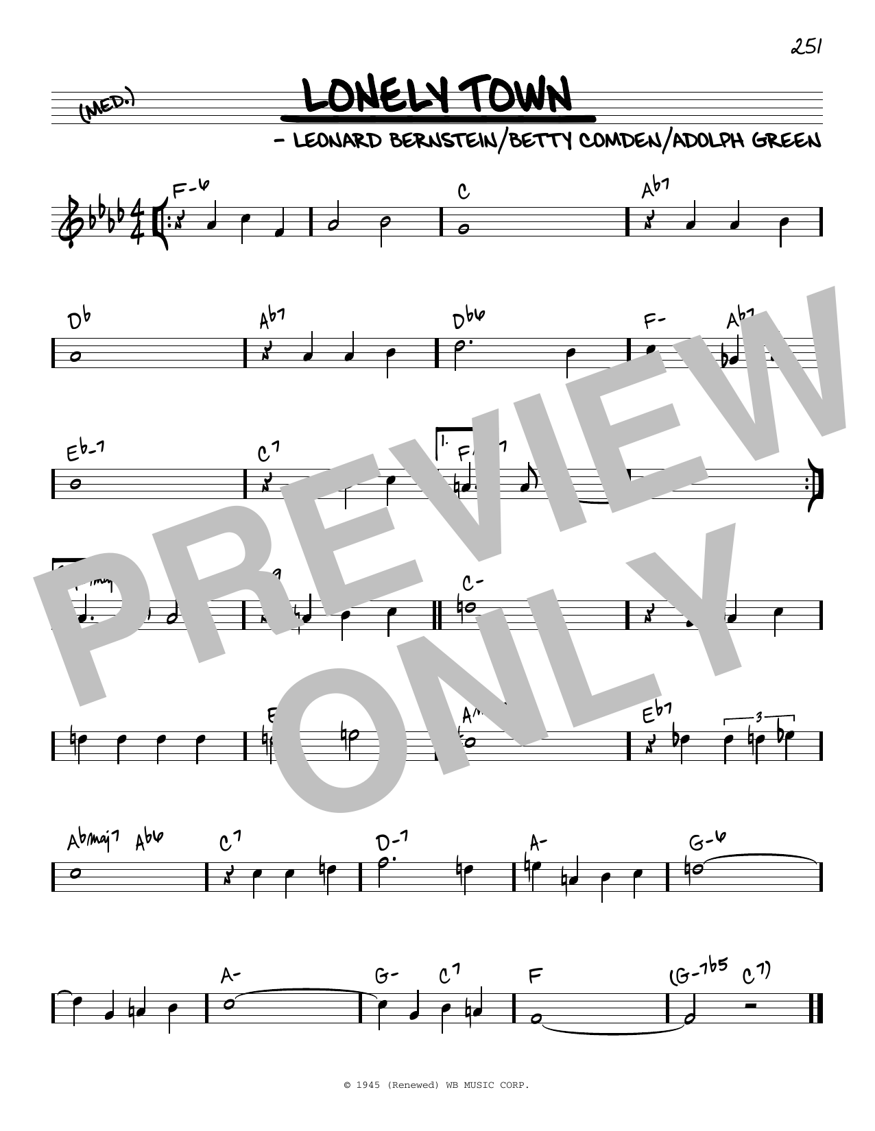 Download Leonard Bernstein Lonely Town Sheet Music and learn how to play Real Book – Melody & Chords PDF digital score in minutes