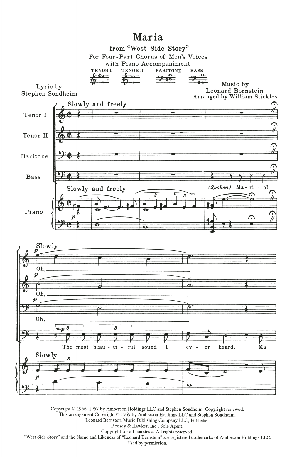Download Leonard Bernstein Maria (from West Side Story) (arr. William Stickles) Sheet Music and learn how to play SATB Choir PDF digital score in minutes
