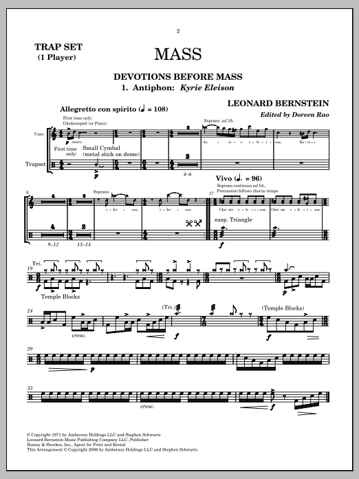 Download Leonard Bernstein Mass Sheet Music and learn how to play Percussion PDF digital score in minutes