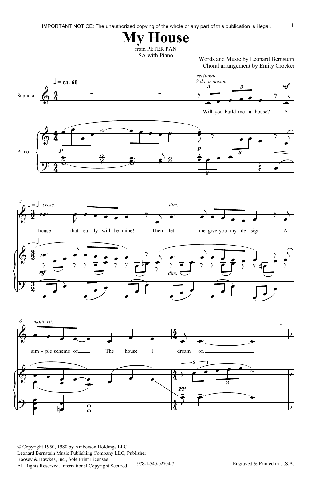 Download Leonard Bernstein My House (from Peter Pan Suite) (arr. Emily Crocker) Sheet Music and learn how to play Choir PDF digital score in minutes