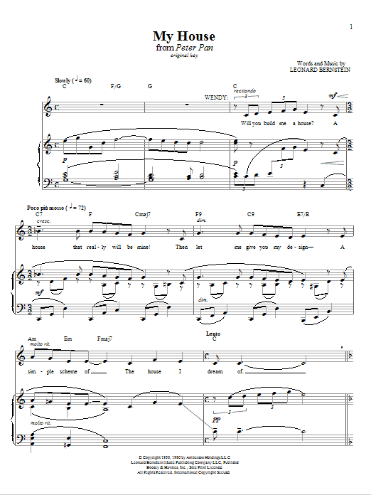 Download Leonard Bernstein My House Sheet Music and learn how to play Piano & Vocal PDF digital score in minutes