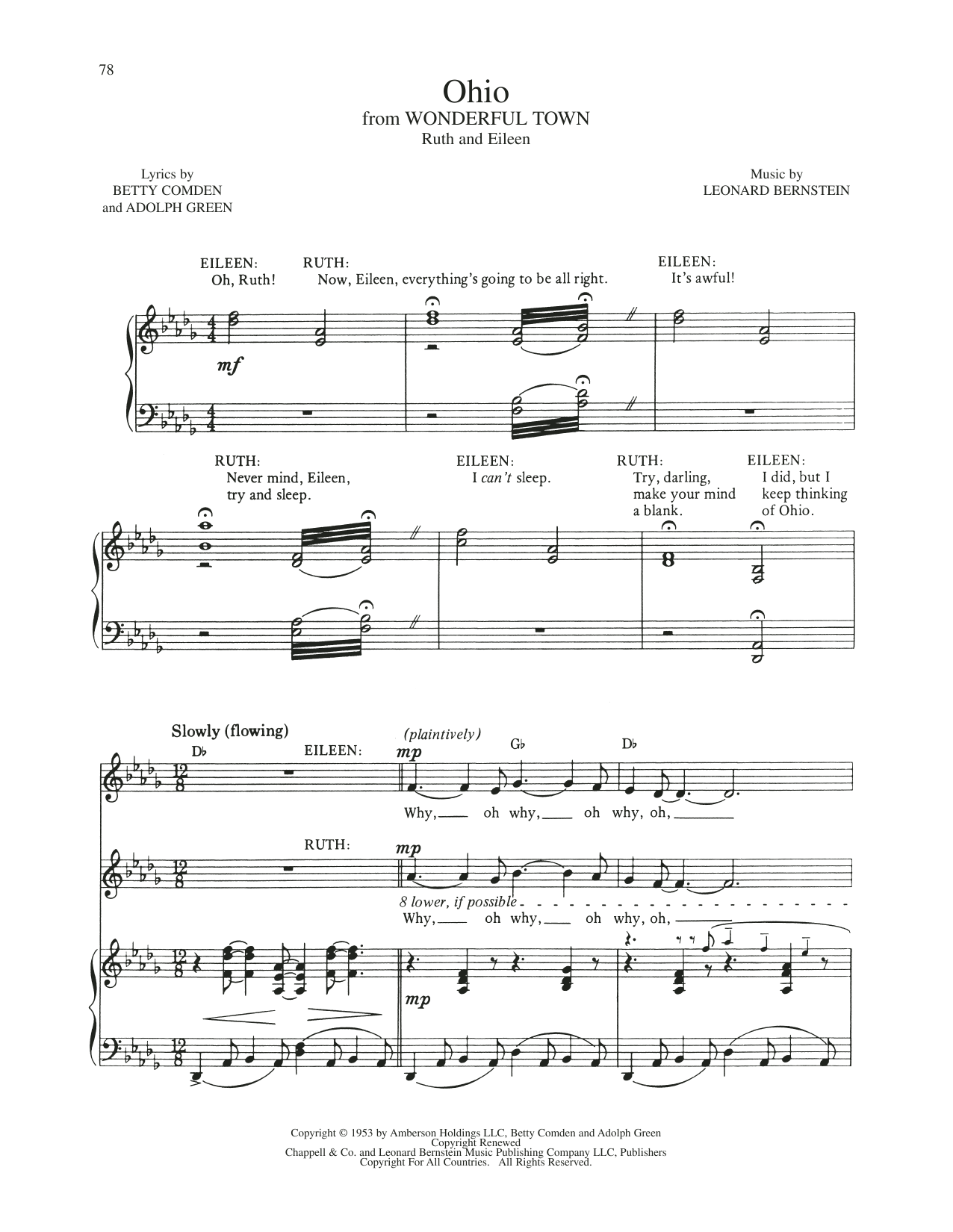 Download Leonard Bernstein Ohio (from Wonderful Town) Sheet Music and learn how to play Piano & Vocal PDF digital score in minutes
