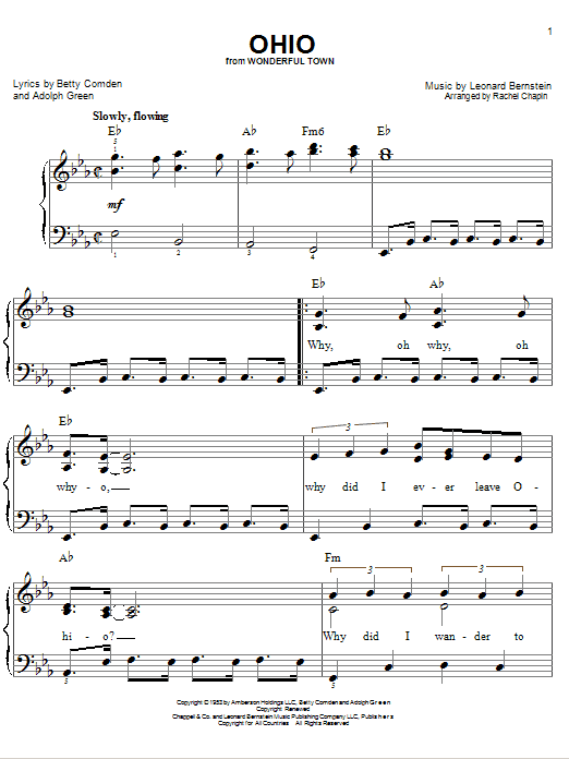 Download Leonard Bernstein Ohio Sheet Music and learn how to play Easy Piano PDF digital score in minutes