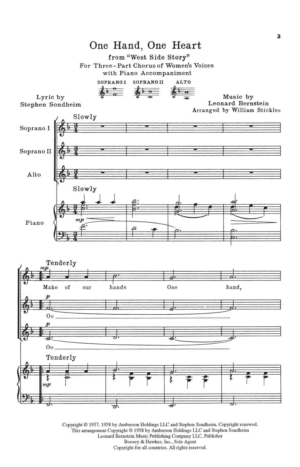 Download Leonard Bernstein One Hand, One Heart (from West Side Story) (arr. William Stickles) Sheet Music and learn how to play SATB Choir PDF digital score in minutes