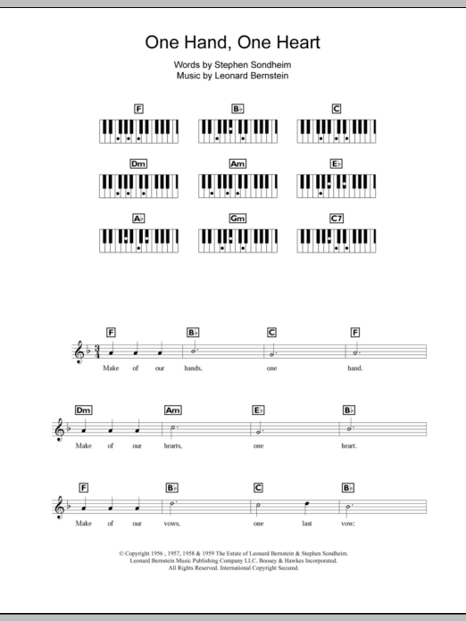 Download Leonard Bernstein One Hand, One Heart Sheet Music and learn how to play Keyboard PDF digital score in minutes