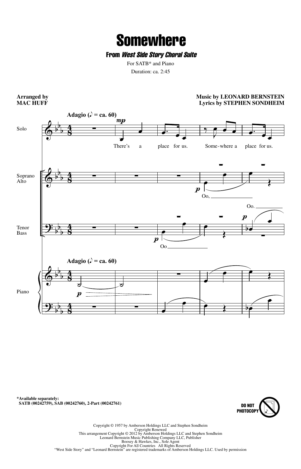Download Mac Huff Somewhere Sheet Music and learn how to play 2-Part Choir PDF digital score in minutes