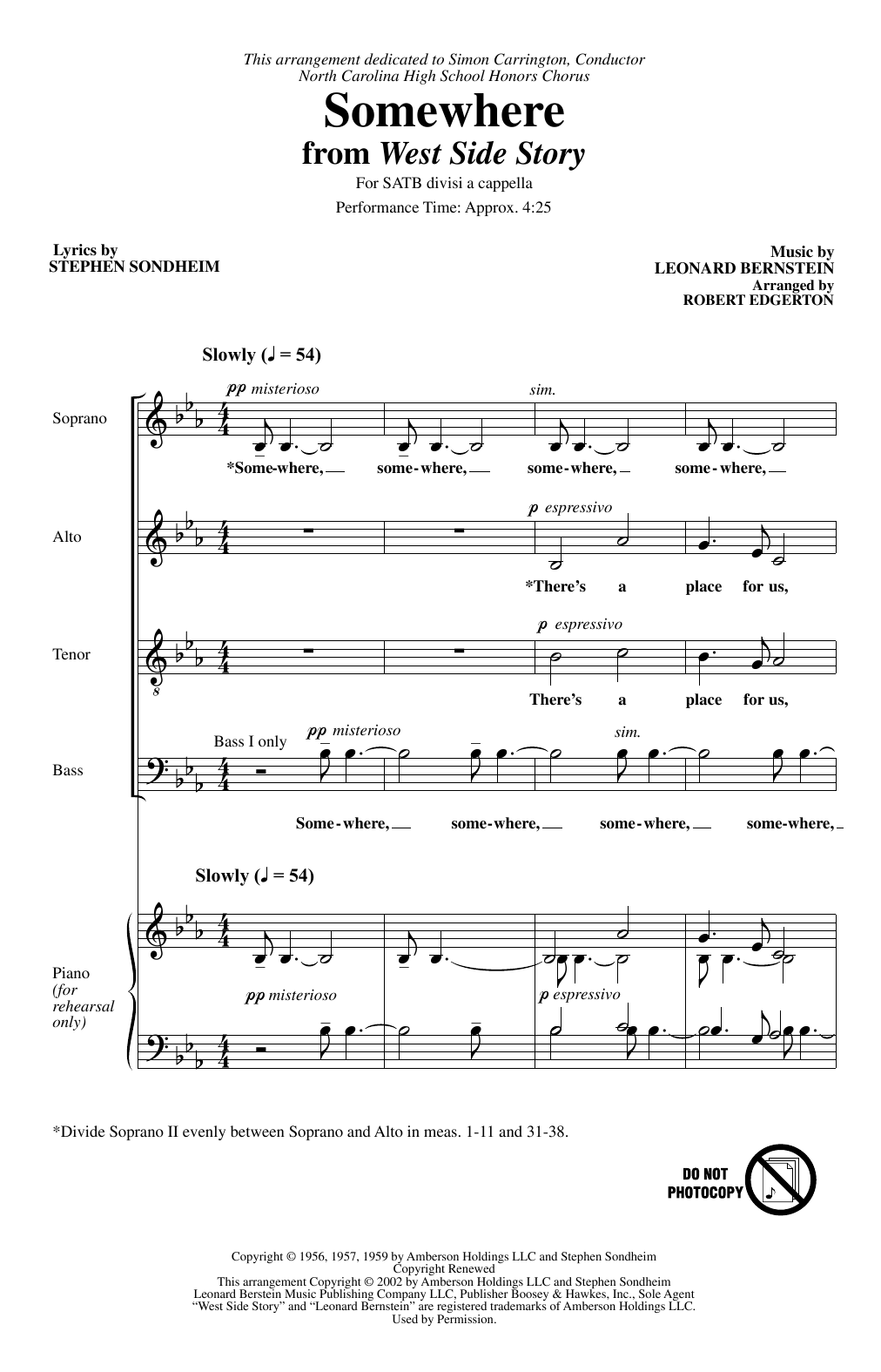 Download Leonard Bernstein Somewhere (from West Side Story) (arr. Robert Edgerton) Sheet Music and learn how to play SATB Choir PDF digital score in minutes