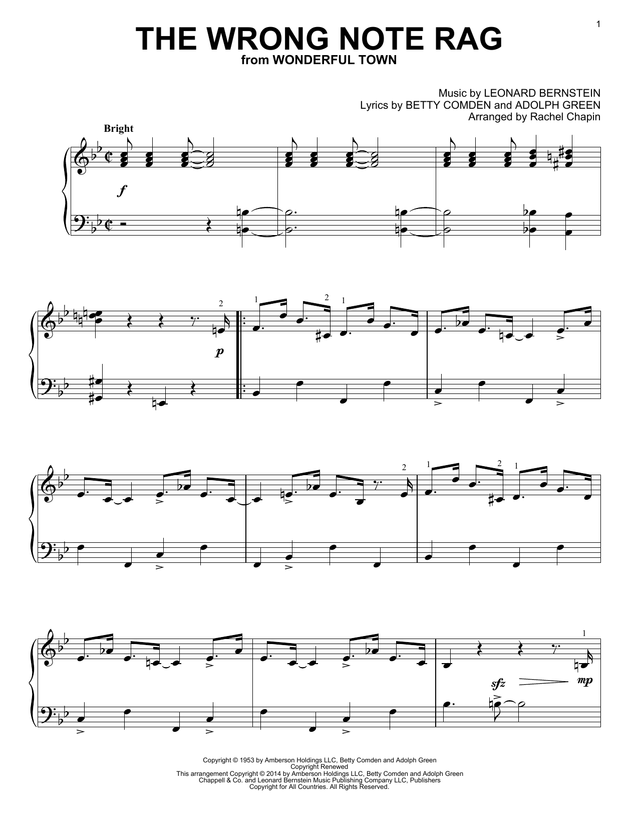 Download Leonard Bernstein The Wrong Note Rag (from Wonderful Town) Sheet Music and learn how to play Piano PDF digital score in minutes