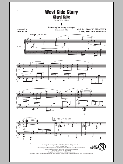 Download Mac Huff West Side Story (Choral Suite) Sheet Music and learn how to play 2-Part Choir PDF digital score in minutes