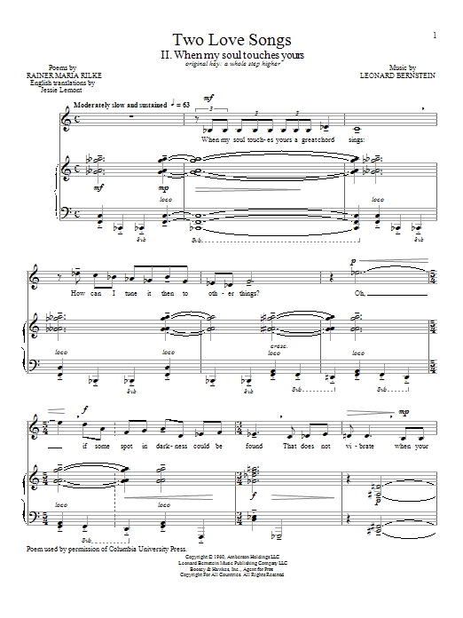 Download Leonard Bernstein When My Soul Touches Yours Sheet Music and learn how to play Piano & Vocal PDF digital score in minutes