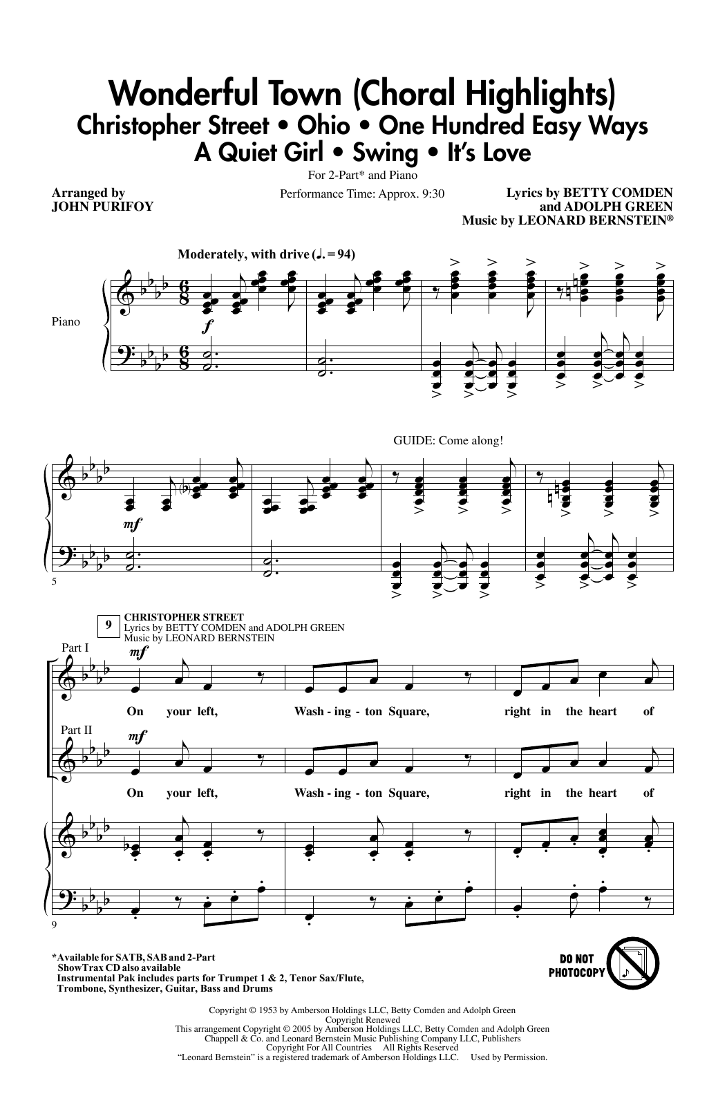 Download Leonard Bernstein Wonderful Town (Choral Highlights) (arr. John Purifoy) Sheet Music and learn how to play SATB Choir PDF digital score in minutes