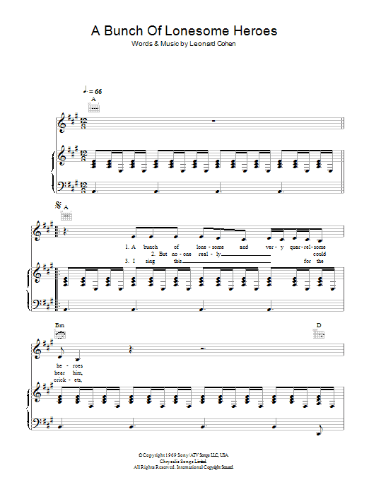 Download Leonard Cohen A Bunch Of Lonesome Heroes Sheet Music and learn how to play Piano, Vocal & Guitar PDF digital score in minutes