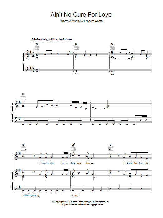 Download Leonard Cohen Ain't No Cure For Love Sheet Music and learn how to play Lyrics & Chords PDF digital score in minutes