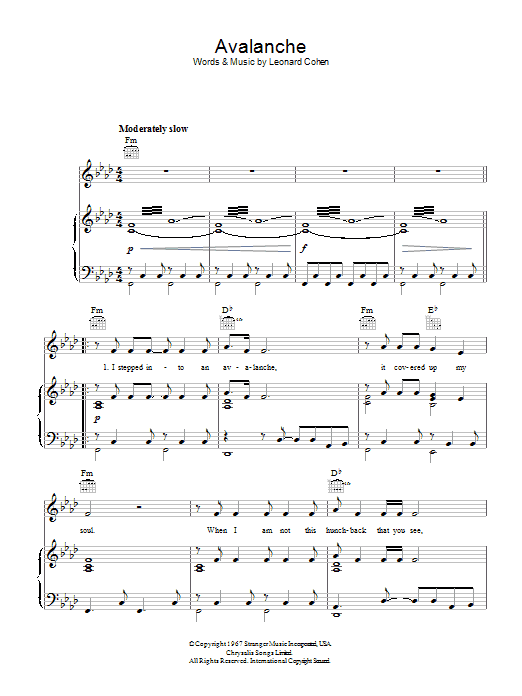 Download Leonard Cohen Avalanche Sheet Music and learn how to play Lyrics & Chords PDF digital score in minutes