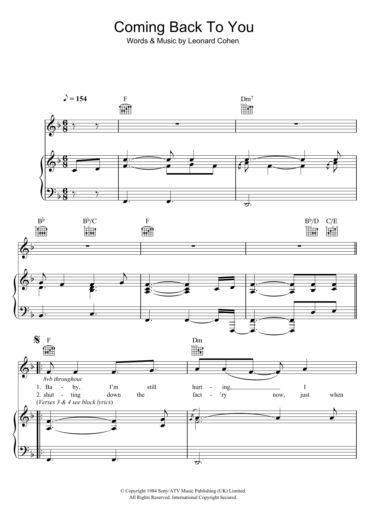Download Leonard Cohen Coming Back To You Sheet Music and learn how to play Lyrics & Chords PDF digital score in minutes