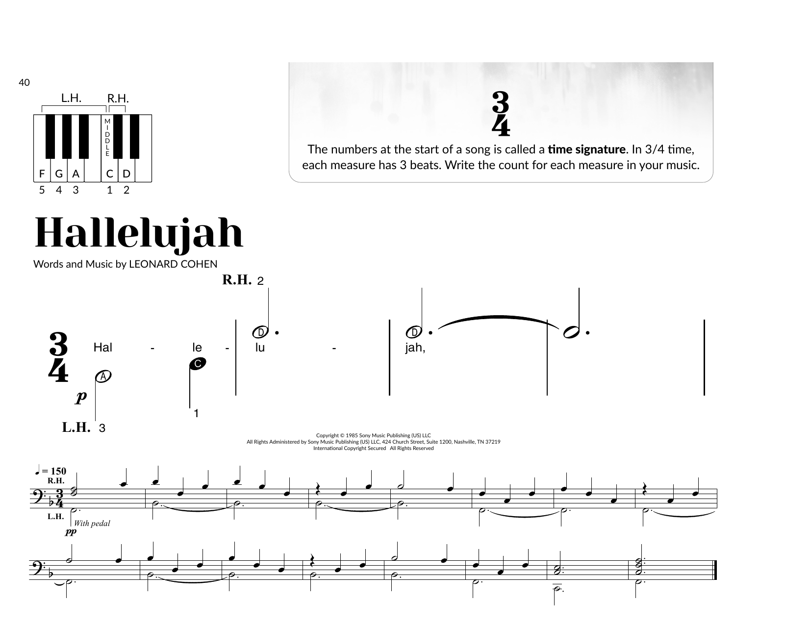 Download Leonard Cohen Hallelujah (arr. Brittany McCorriston) Sheet Music and learn how to play Very Beginner Piano PDF digital score in minutes