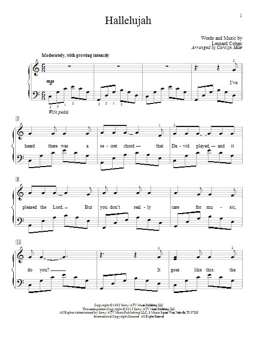 Download Carolyn Miller Hallelujah Sheet Music and learn how to play Easy Piano PDF digital score in minutes