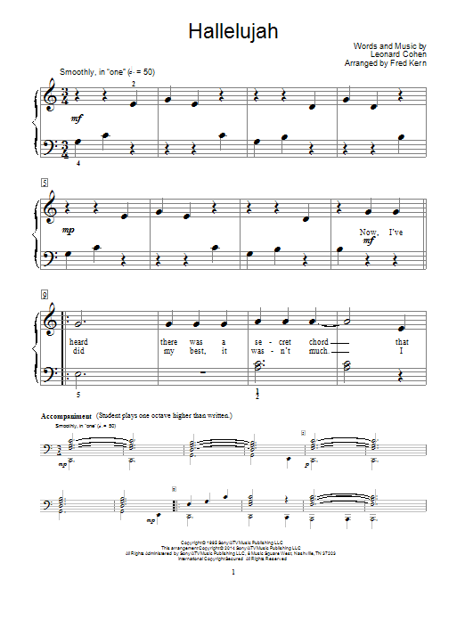 Download Leonard Cohen Hallelujah Sheet Music and learn how to play Easy Piano PDF digital score in minutes
