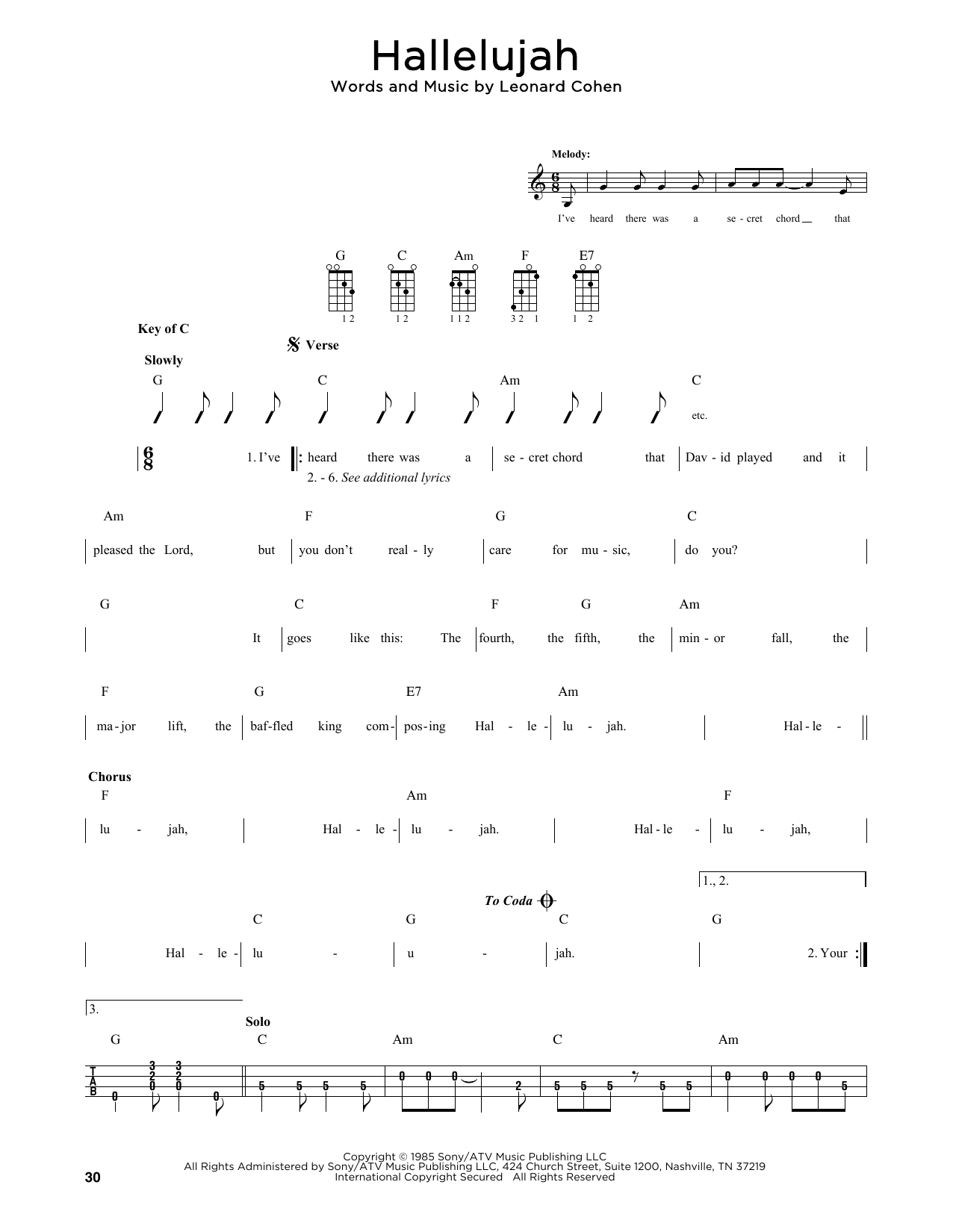 Download Leonard Cohen Hallelujah (arr. Fred Sokolow) Sheet Music and learn how to play Mandolin PDF digital score in minutes