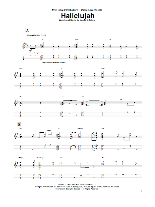 Download Jake Shimabukuro Hallelujah Sheet Music and learn how to play Ukulele PDF digital score in minutes