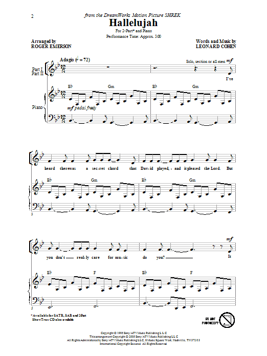 Download Rufus Wainwright Hallelujah (arr. Roger Emerson) Sheet Music and learn how to play 2-Part Choir PDF digital score in minutes
