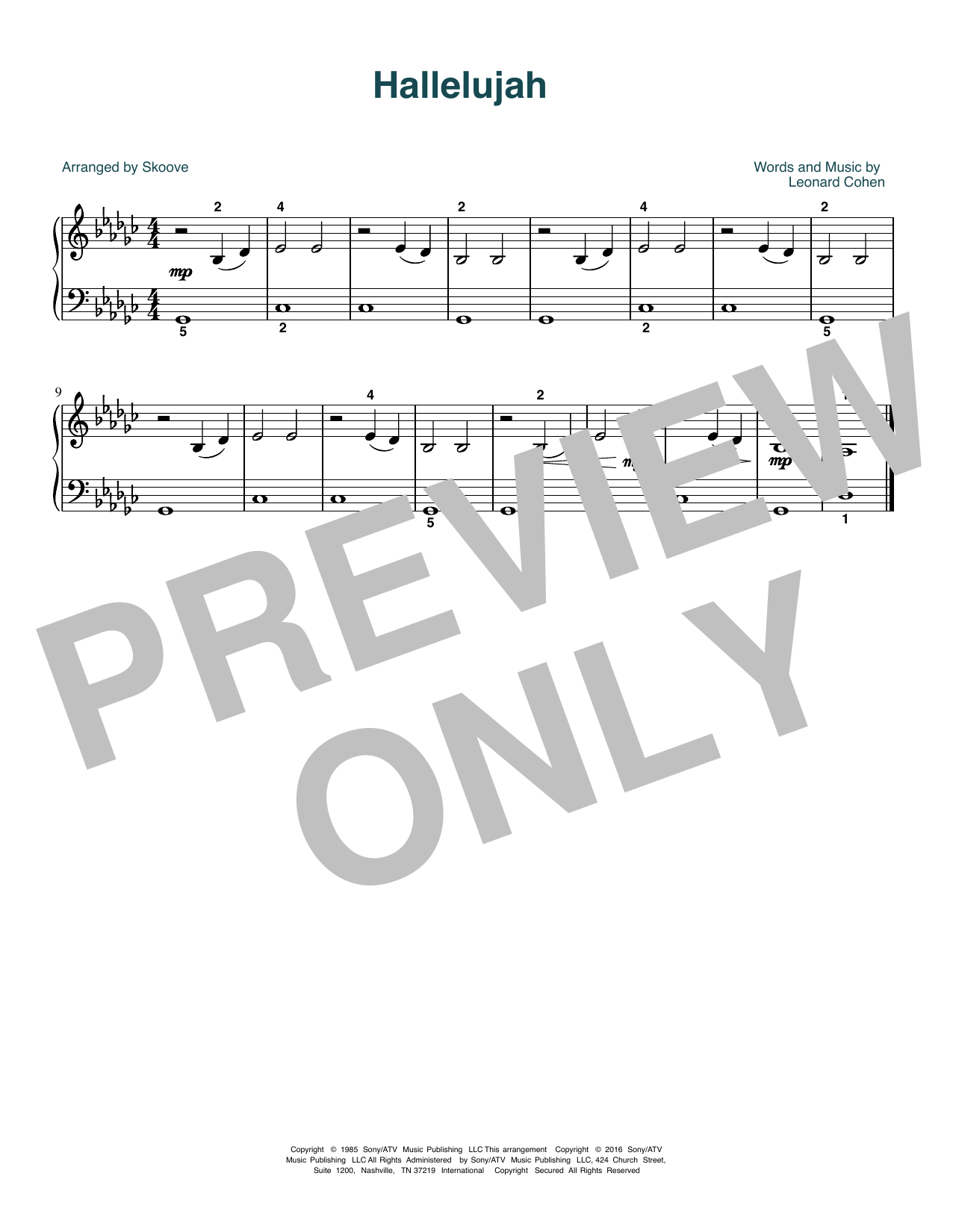 Download Leonard Cohen Hallelujah (arr. Skoove) Sheet Music and learn how to play Beginner Piano (Abridged) PDF digital score in minutes