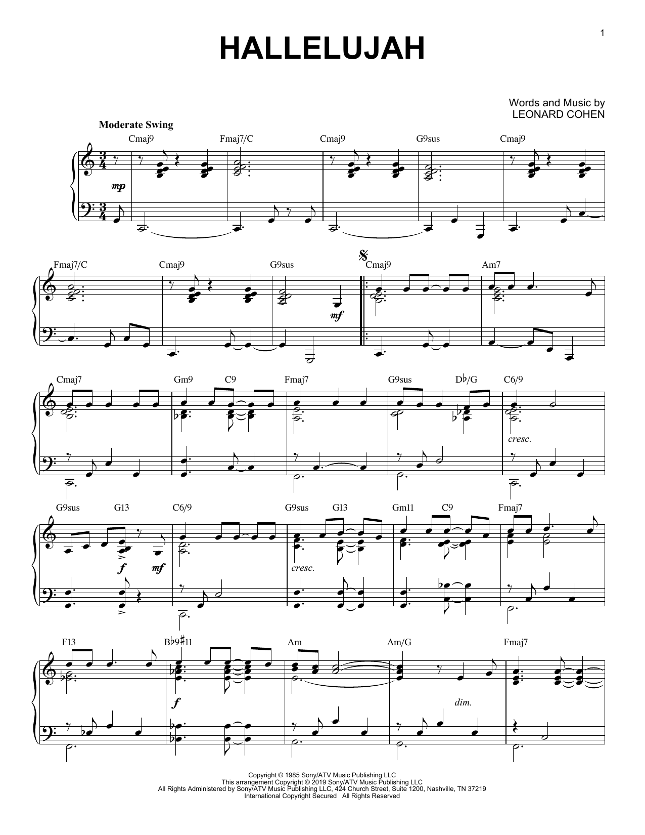 Download Leonard Cohen Hallelujah [Jazz version] Sheet Music and learn how to play Piano Solo PDF digital score in minutes