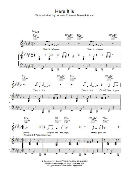 Download Leonard Cohen Here It Is Sheet Music and learn how to play Piano, Vocal & Guitar PDF digital score in minutes