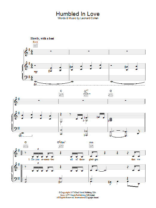 Download Leonard Cohen Humbled In Love Sheet Music and learn how to play Lyrics & Chords PDF digital score in minutes
