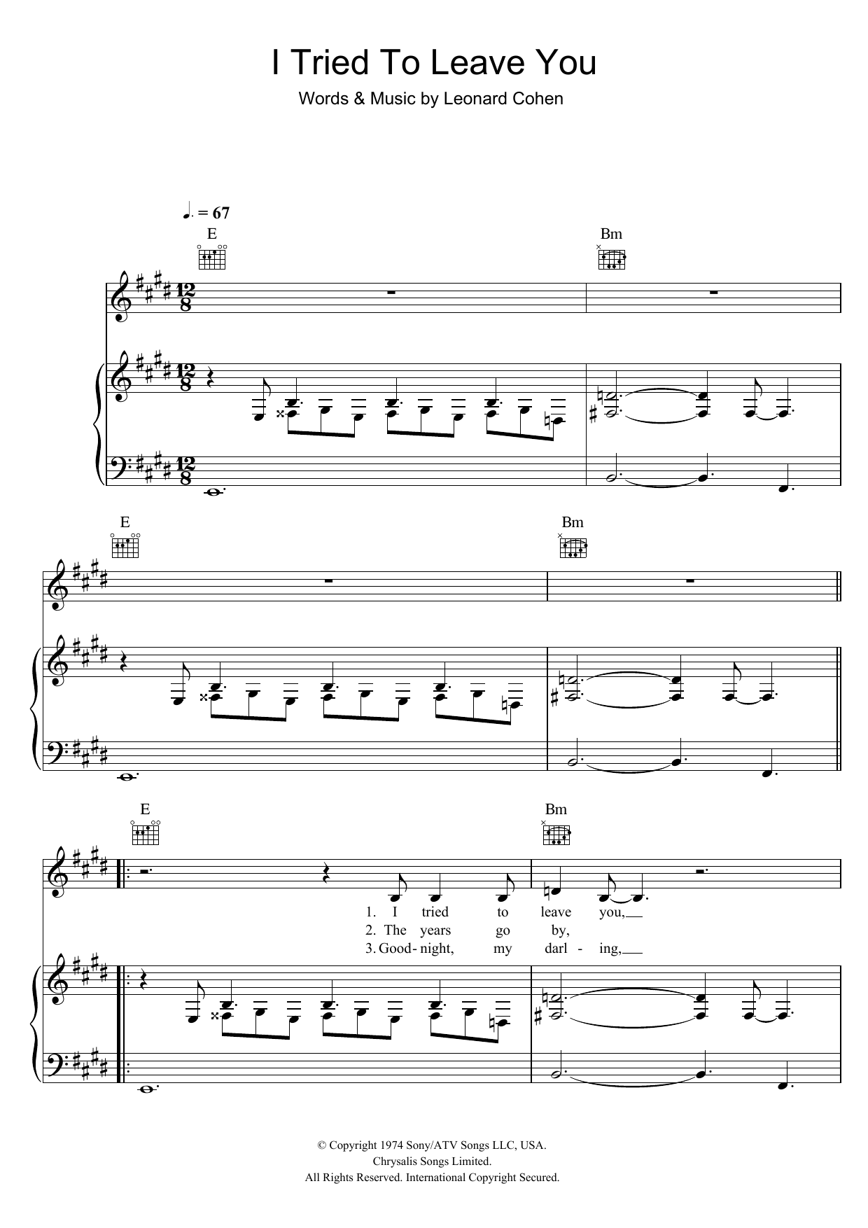 Download Leonard Cohen I Tried To Leave You Sheet Music and learn how to play Lyrics & Chords PDF digital score in minutes