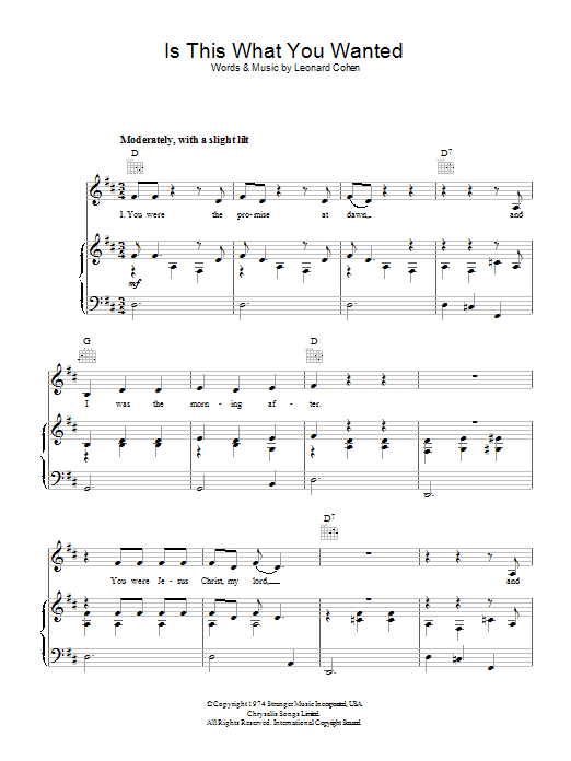 Download Leonard Cohen Is This What You Wanted Sheet Music and learn how to play Piano, Vocal & Guitar (Right-Hand Melody) PDF digital score in minutes