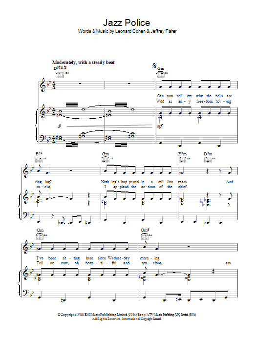 Download Leonard Cohen Jazz Police Sheet Music and learn how to play Piano, Vocal & Guitar (Right-Hand Melody) PDF digital score in minutes