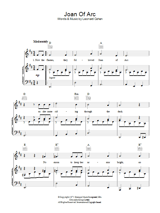 Download Leonard Cohen Joan Of Arc Sheet Music and learn how to play Lyrics & Chords PDF digital score in minutes