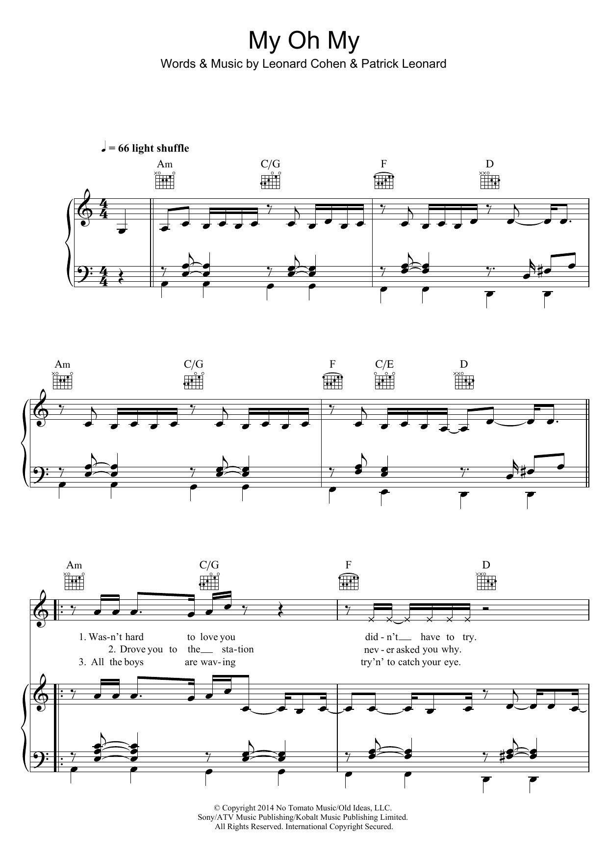 Download Leonard Cohen My Oh My Sheet Music and learn how to play Piano, Vocal & Guitar (Right-Hand Melody) PDF digital score in minutes
