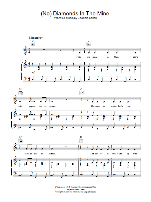 Download Leonard Cohen (No) Diamonds In The Mine Sheet Music and learn how to play Piano, Vocal & Guitar (Right-Hand Melody) PDF digital score in minutes
